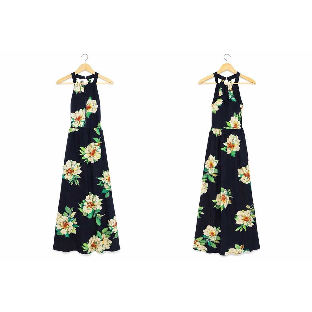 NWT Women’s Navy Floral Maxi Dress Halter Neck Boho Resort Beach